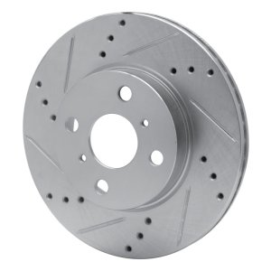 Scion iQ Brake Rotor (1) - Front Left - R1 Concepts - Drilled & Slotted - Silver - `12-`15